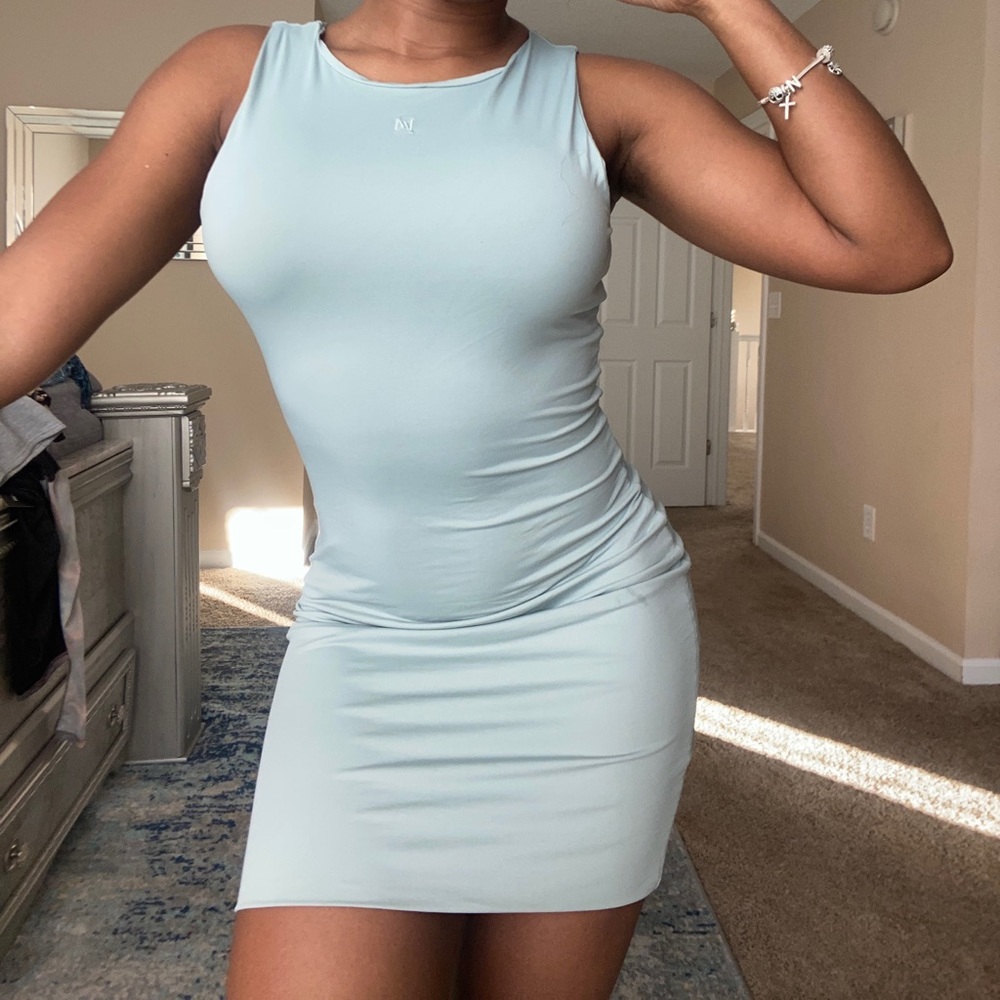 Pastel meshki sage sleeveless tank mini dress